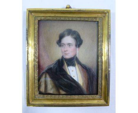 Henry Collen (1798-c1872), rectangular portrait miniature of a gentleman, wearing a fur lined coat, signed and dated 1836, 8.