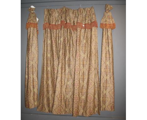 A suite of Mullberry arabesque design lined curtains, including a pair of curtains 118 x 220cm depth, together with a matchin