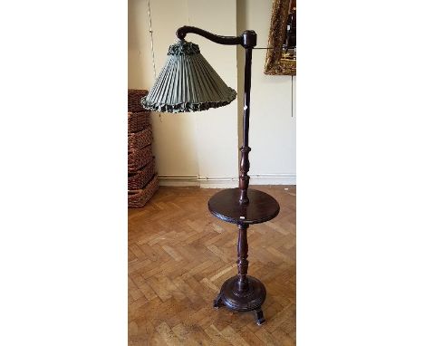 A Vintage standard lamp reading stand with turned column and dish base, 165cm high