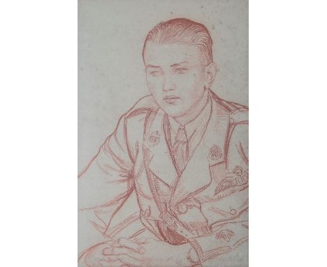 Dame Laura Knight. RA (1877-1970) Half length portrait of 2nd Lieut  Francis Jack Chown, 1st Sqdn, RFC red chalk on paper, in