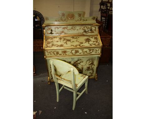 A Victorian decoratively painted harmonium and matching chair, 108cm wide