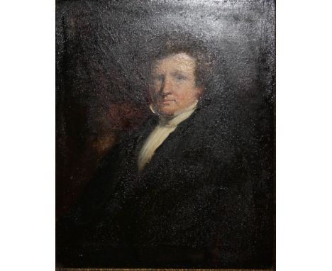 19th century English School A waist length portrait of a gentleman with white stock oil on card 27 x 21cm