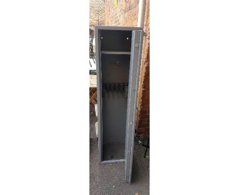 A Brattonswood Engineering Limited welded steel single door gun cabinet, with multi-point locking system, complete with keys,