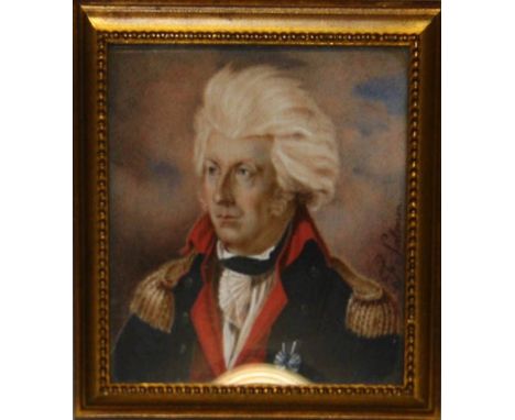 F Salomon a bust length portrait miniature of Vice Admiral Horatio Nelson oil probably on ivory, signed. 5.5 x 5.25cm