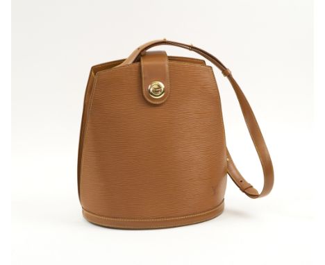 LOUIS VUITTON CLUNY BUCKET BAG, epi leather, with top flap closure with twist lock, adjustable leather strap, one open pocket