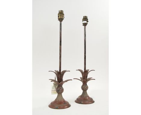 TABLE LAMPS, a pair, naturalistic form, red enamel finish, 47cm H max. (2)