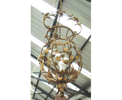 CHANDELIER, gilt metal with foliate detail, 97cm H x 37cm W.