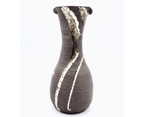 Janet LEACH (1918-1997) A St Ives Pottery stoneware flared vase with lug handles, with ash Hakeme splashed decoration, impres