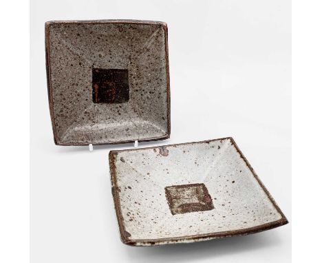 Janet LEACH (1918-1997)Two St Ives pottery square section stoneware dishes,impressed potter and pottery seals, both 14.5cm