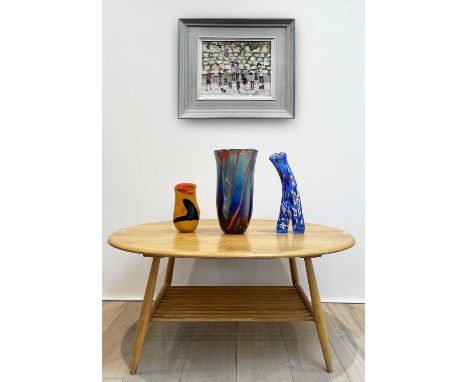 An Ercol pale elm oval two tier coffee table, 98cm x 82cm x 44.5cm.Condition report: The table is in very good condition, no 