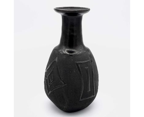 Janet LEACH (1918-1997) a St Ives Pottery bottle vase, the body of slightly square section, tenmoko glaze on matt brown, with