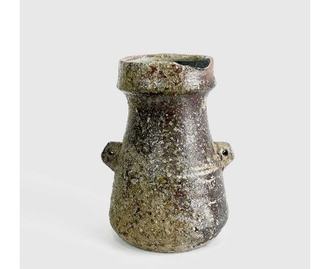 Janet LEACH (1918-1997) A St Ives Pottery vase with twin lug handles, with ash glazed interior and textured exterior, impress