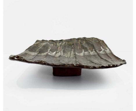 Janet LEACH (1918-1997) A St Ives pottery square footed bowl, slightly dished with incised horizontal carved lines and with t