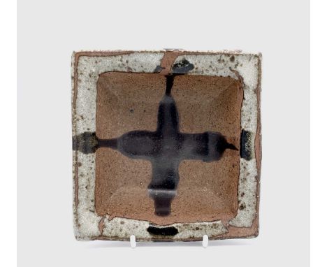 Janet LEACH (1918-1997)A St Ives stoneware square section bowl, with ash glazed rim and tenmoko cross,Impressed potters and p