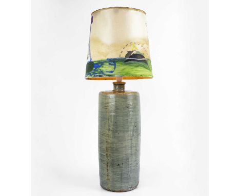 Trevor CORSER (1938-2015) A St Ives Pottery stoneware large cylindrical table lamp with celadon glaze, impressed potters and 