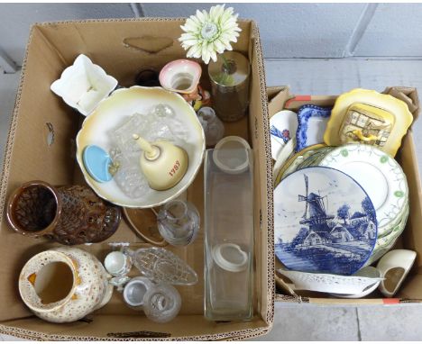 Two boxes of mixed china including Royal Doulton, Delft and glassware including Caithness **PLEASE NOTE THIS LOT IS NOT ELIGI