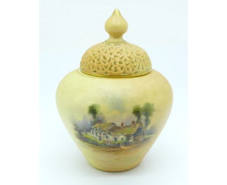 A Worcester Royal China Works lidded pot-pourri, Ann Hathaway's Cottage, 210, 11.5cm 