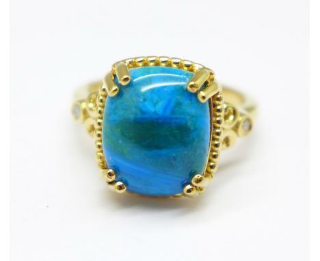 A silver gilt, opalina and diamond ring, N 