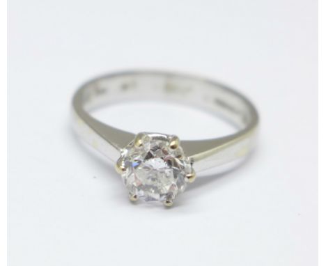 An 18ct white gold and diamond solitaire ring, approximately 0.80carat diamond weight, 3.4g, N 