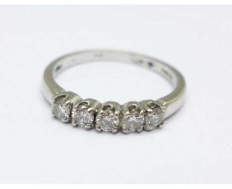 A platinum set five stone diamond ring, 4.2g, Q 