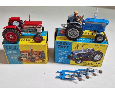 Two Corgi Toys diecast models, a 66 Massey Ferguson 165 Tractor &amp; a 67 Ford 5000 Super Major Tractor, both in original bo