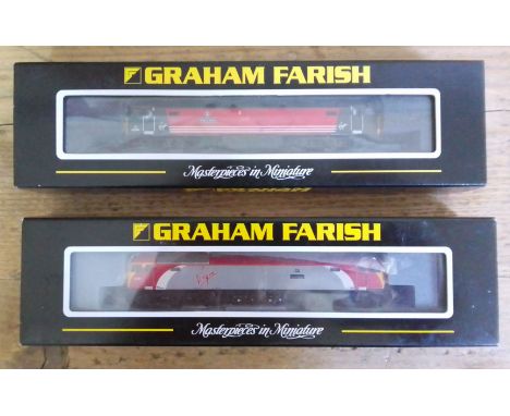 Two Graham Farish by Bachmann N gauge model engines: Class 57/3 Diesel 57301 Scott Tracy Virgin Trains and Virgin Trains Prid