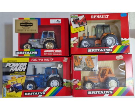 Four Britains diecast models comprising of a 5892 Tractor, a 9321 Tractor, a 9522 Renault Tractor &amp; a 9529 Fiat Double Tr
