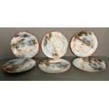 A selection of six Japanese decorative plates painted with various birds and fauna
