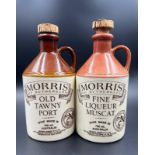 Two vintage Morris of Rutherglen glazed stoneware jugs, old tawny port and fine liqueur muscat