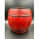 A vintage Chinese red lacquered rice pot with carved ornate lid H20cm
