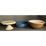 A selection of ceramic kitchenware to include a Mason Cash and Co mixing bowl, a cake stand and a