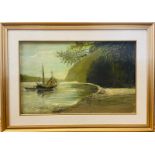 An oil on board of a ship, believe by an Italian artist