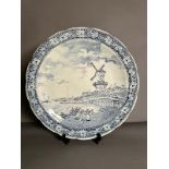 A Boch Delft's Charger, blue and white Windmill scene, 39.5cm in diameter.