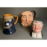 Two charter jugs and one Royal Doulton Monk Jovial jug