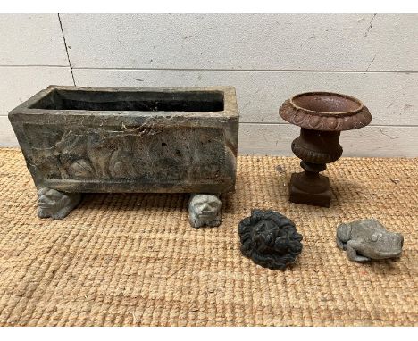 A rectangle flower planter along with a decorative item (H15cm W38cm D15cm)