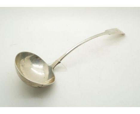 A Victorian Scottish silver fiddle pattern soup ladle, with engraved crest to the finial, by&nbsp;Mackay, Cunningham &amp; Co