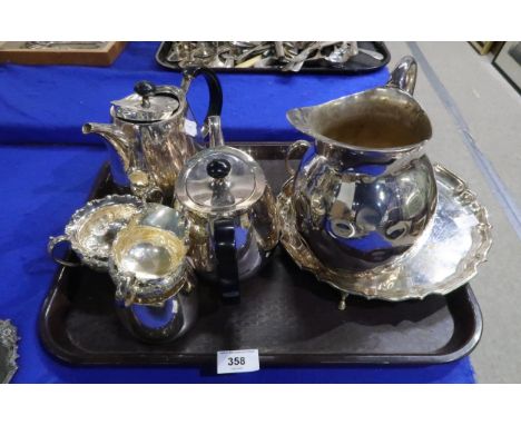 A selection of EPNS including teapots, a pitcher, sugar bowls and cream jugs, an EPNS waiter Condition Report:Available upon 