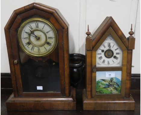 A 20th century mahogany cased mantle clock with painted glass panel and another mahogany mantle clock (2) Condition Report:Av