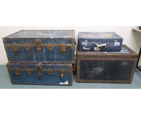 A lot of two 20th century steamer trunks, a metal lined military trunk and a suitcase (4) Condition Report:Available upon req