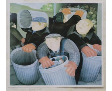 BERYL COOK (BRITISH 1926-2008)  DUSTBINMEN  Print multiple, signed lower left, dated (19)61, numbered (35/101), 20 x 22cm Con