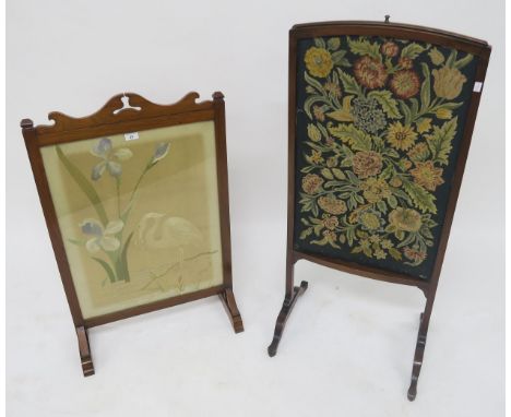 A 20th century mahogany framed tapestry fire screen dated 1937 and another mahogany and silk fire screen (2) Condition Report