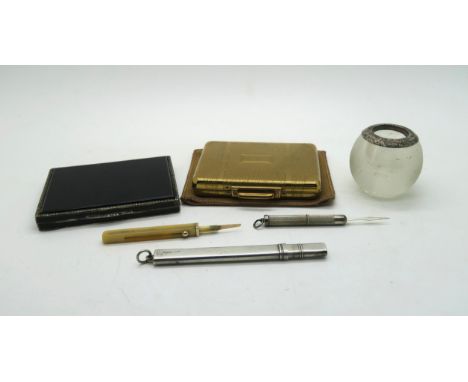 A collection of silver including a silver and onyx card case, makers mark&nbsp;M&nbsp;Wachenheimer &amp; Co Ltd, London impor
