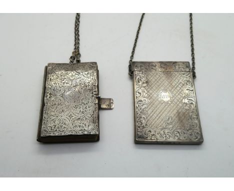 A Victorian Scottish silver card case, with engine turned lattice decoration surrounded by engraved scrolling floral decorati