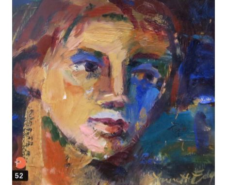 ANNETTE EDGAR (SCOTTISH b.1943) FEMALE PORTRAIT&nbsp; Oil on board, signed lower right, 14 x 15cm&nbsp; Condition Report:Avai