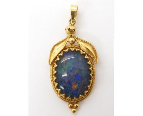 A yellow metal opal triplet pendant stamped 22c, weight 5.5gms Condition Report:Available upon request