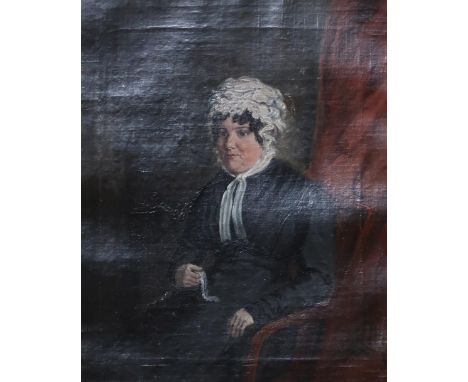 SCOTTISH SCHOOL&nbsp;Portrait of a lady, seated and holding lace, monogrammed, oil on canvas, 30 x 24cm Condition Report:Avai