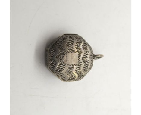 A George III silver vinaigrette, of octagonal form with engine turned decoration, by Samuel Pemberton, Birmingham 1817? Condi