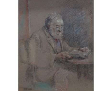 W.B.SCOTT&nbsp;Portrait of a gentleman reading, signed, pencil and pastel, 30 x 25cm Condition Report:Available upon request