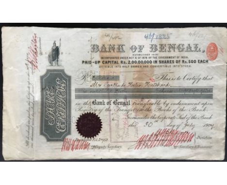 USED BANK OF BENGAL SHARE CERTIFICATE 1904