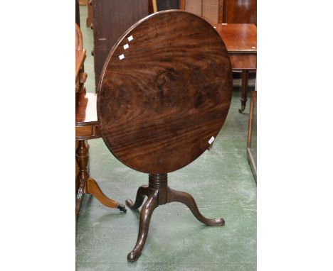 A Victorian mahogany tilt-top tripod table, nicely-figured mahogany top, turned pedestal base, c.1860.